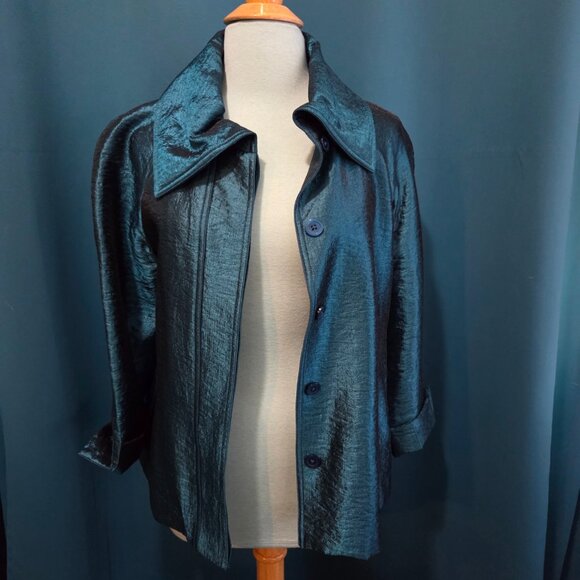Stunning! Chico's Peacock Teal Shimmer Textured Jacket - 0 S/M - Picture 1 of 8